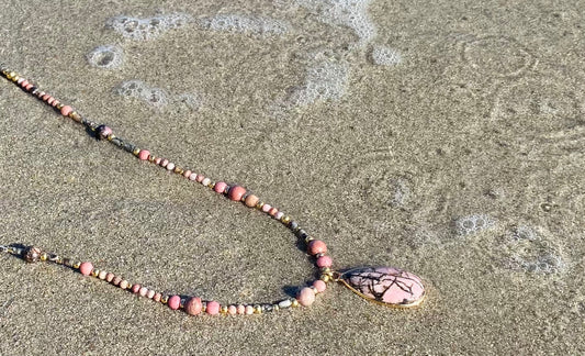 Collier GIOCCA D'ACQUA n°3 Vieux Rose - Rhodonite