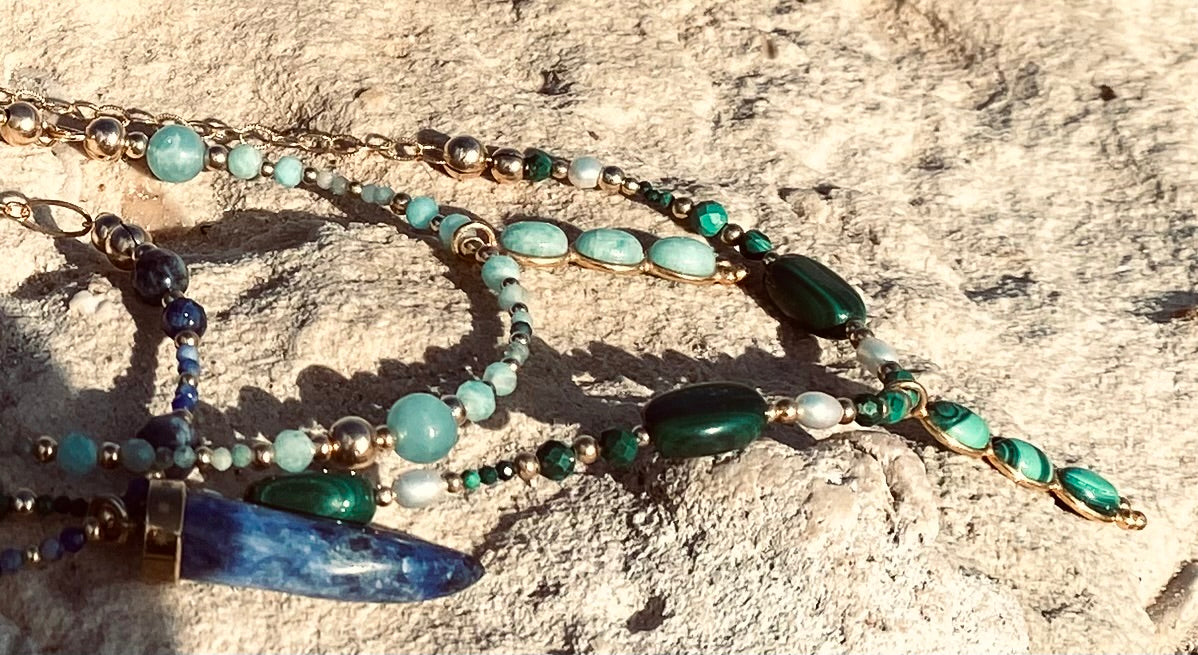 Collier TRIBALI Multirang Vert pâle - Amazonite