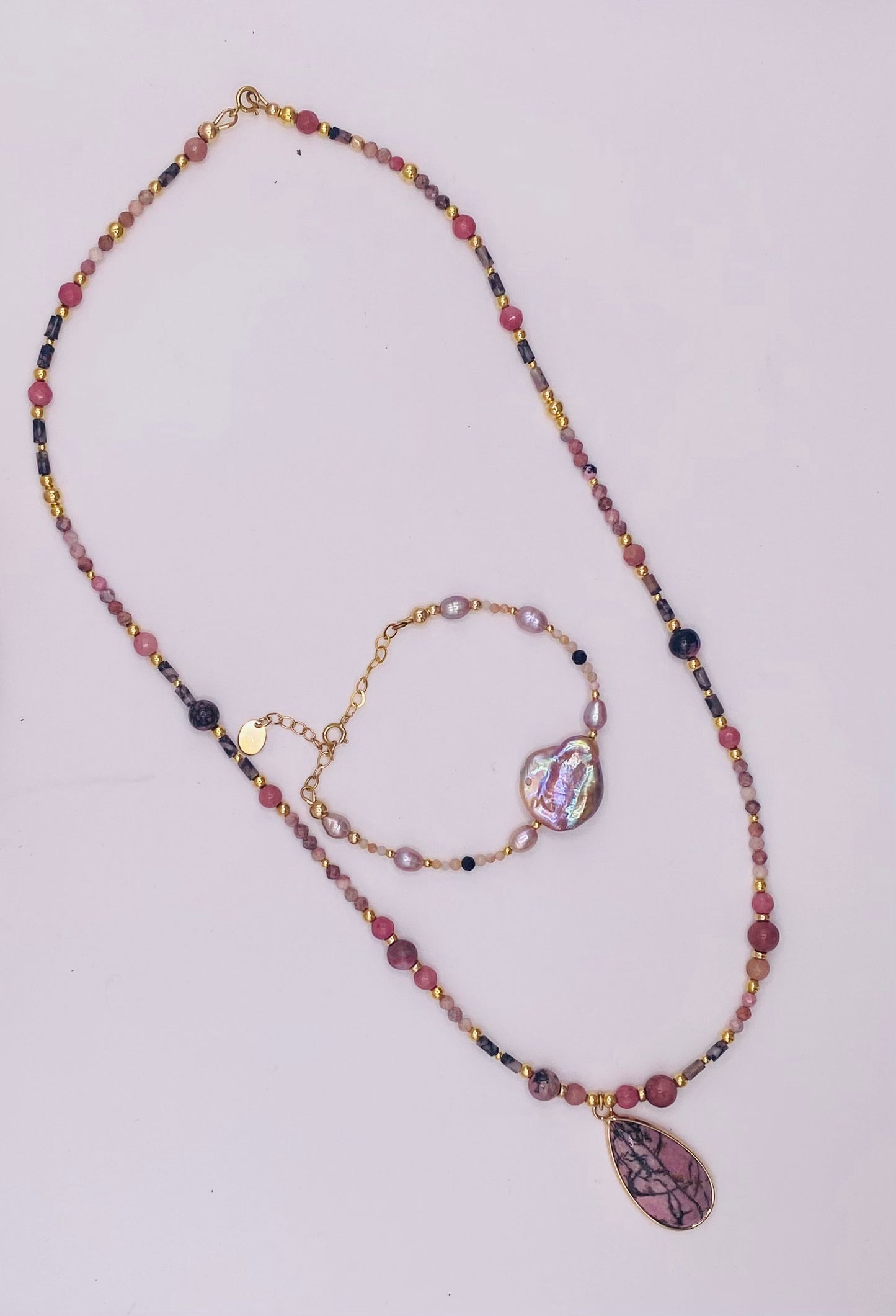 Collier GIOCCA D'ACQUA n°3 Vieux Rose - Rhodonite