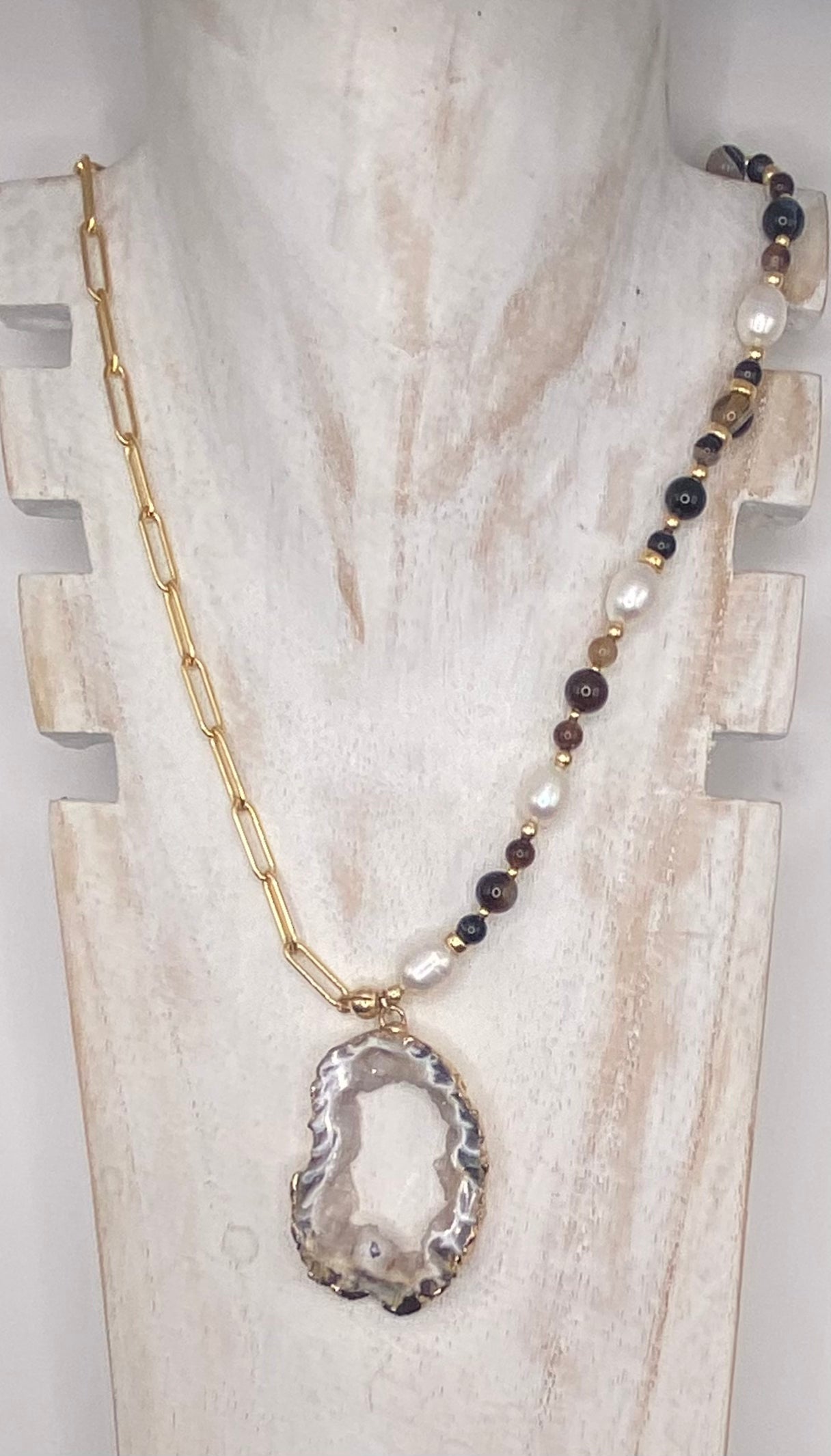 Collier FETTA DI VITA Gris brun - Agate et Onix