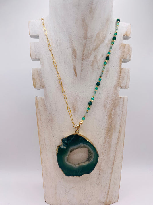 Collier FETTA DI VITA Vert - Agate, Jade, Amazonite et Onix